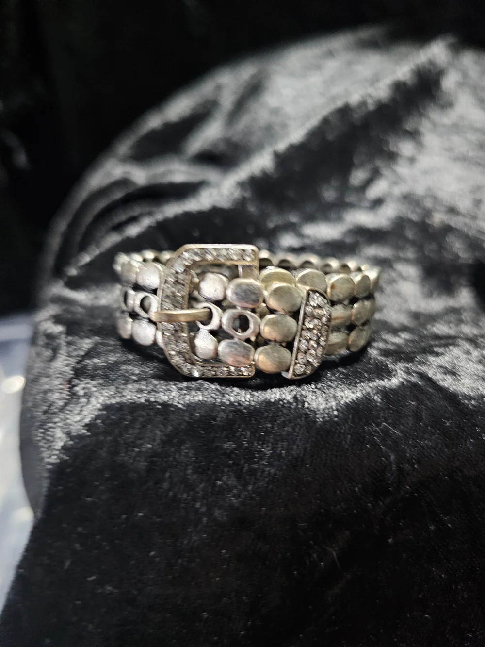 Rhinestone Buckle Link Bracelet - Two-Tone Silver with rinestones